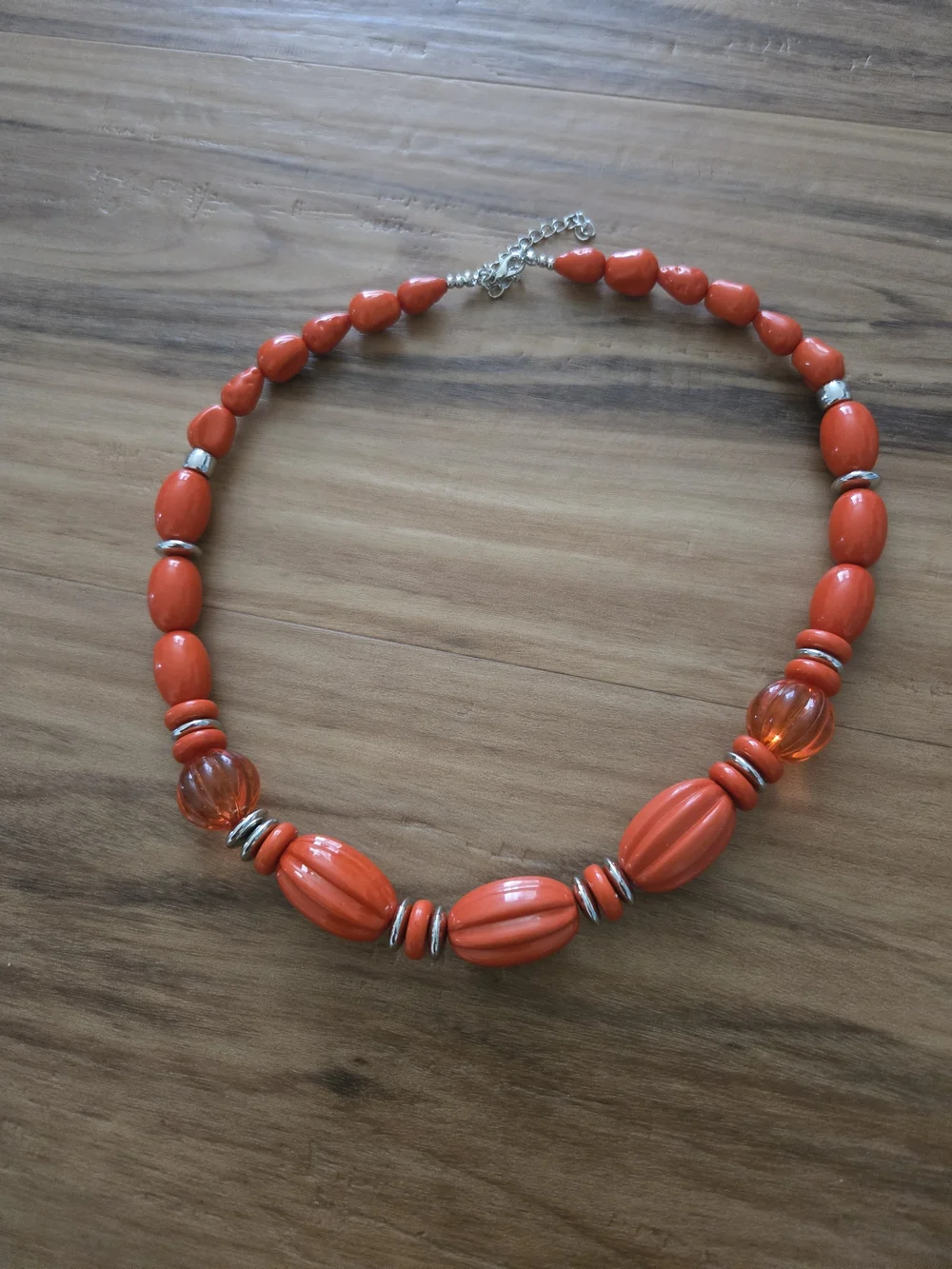 4/$15 Red Orange Beaded Statement Necklace - Women Jewelry